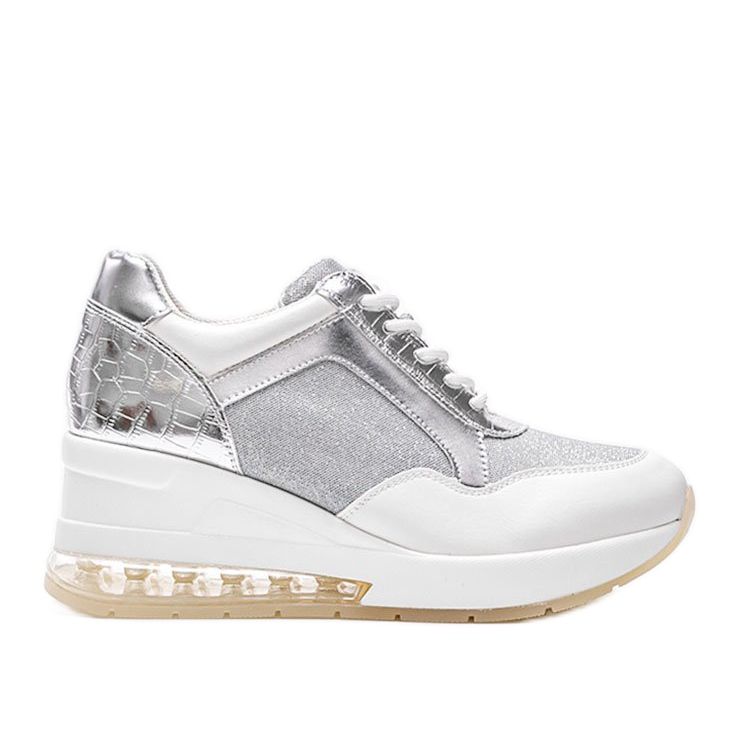 Sneakers bianche e argento sulla zeppa Jimena bianca