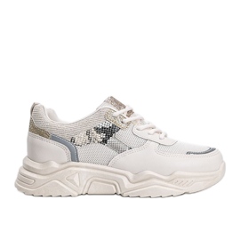 Sneakers beige con suola spessa con motivo a pelle di serpente Anika