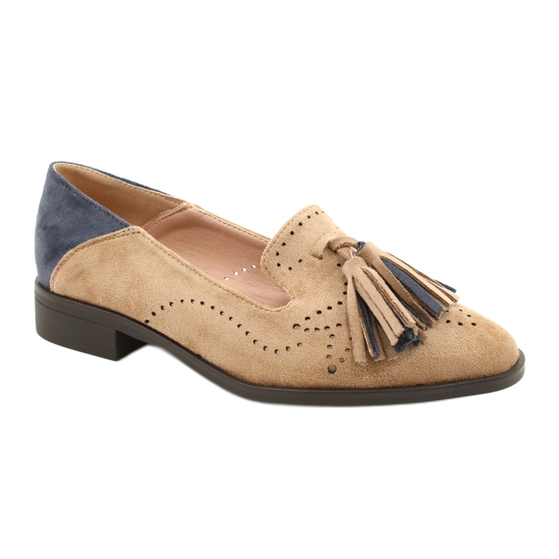 M.Daszyński Mocassini In Camoscio Traforato Con Frange MR2062-5 beige blu