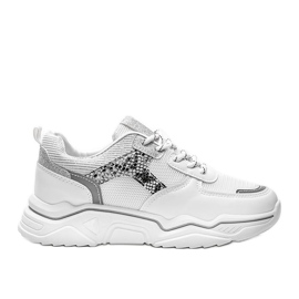 Sneakers bianche su suola spessa con motivo a pelle di serpente Anika bianco