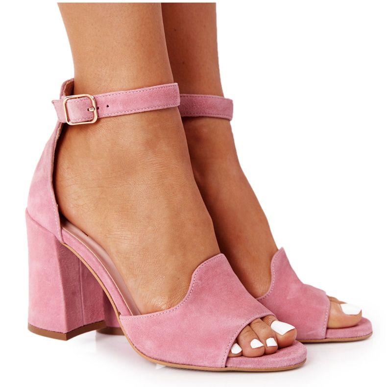 PV3 Sandali In Velour Con Tacco Rosa Visconi 4361537