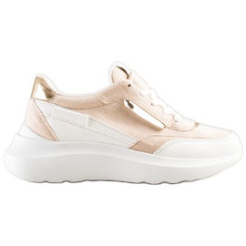 SHELOVET Eleganti scarpe da ginnastica in pelle scamosciata beige bianco