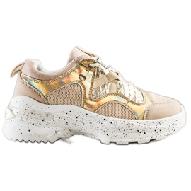 SHELOVET Sneakers Con Plateau Decorativo beige d'oro
