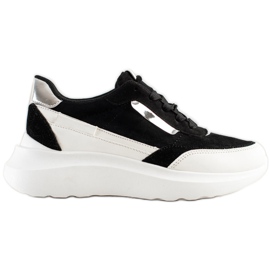 SHELOVET Eleganti scarpe da ginnastica in pelle scamosciata bianca nero