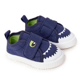 Sneakers Per Bambini Con Velcro Con Uno Squalo Blu Navy