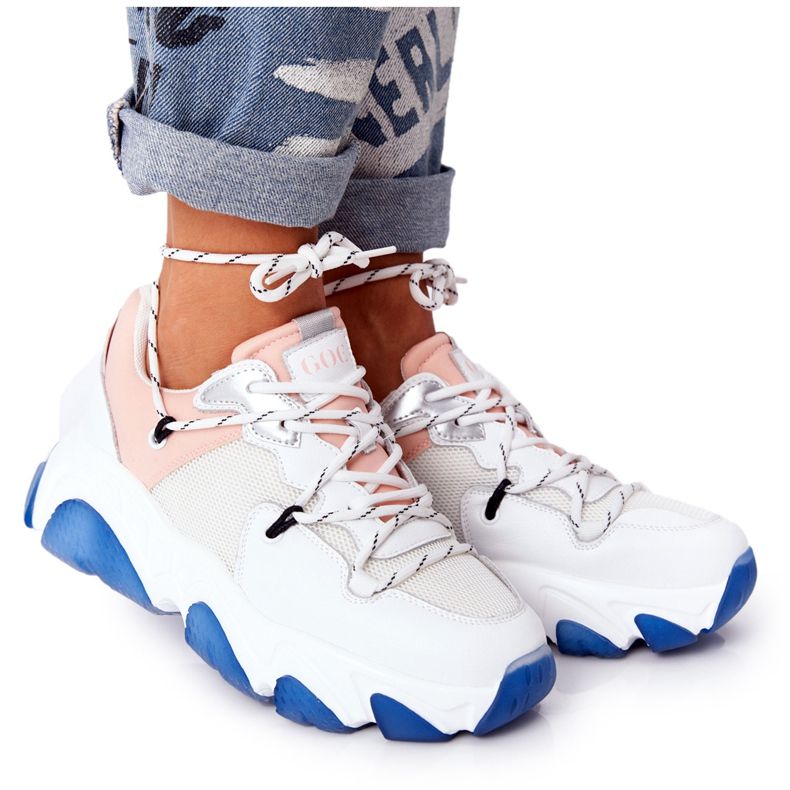 Scarpe sportive con suola larga GOE HH2N4034 Bianco-Rosa bianca