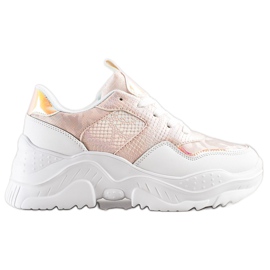 Weide Sneakers in ecopelle con stampa serpente bianco rosa