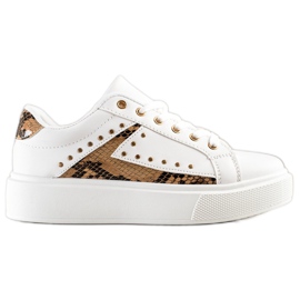 SHELOVET Sneakers bianche sulla piattaforma beige bianco nero