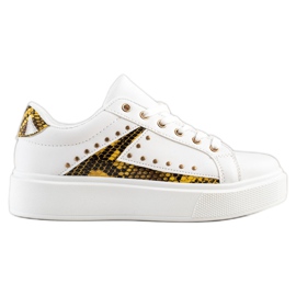 SHELOVET Sneakers bianche sulla piattaforma bianco nero giallo
