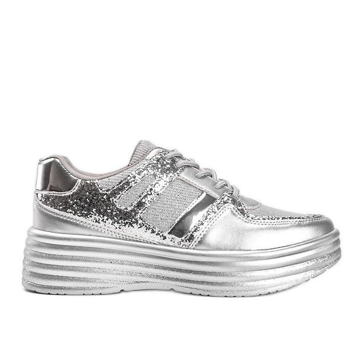 Sneakers glitter argento con suola spessa Laurel d'argento