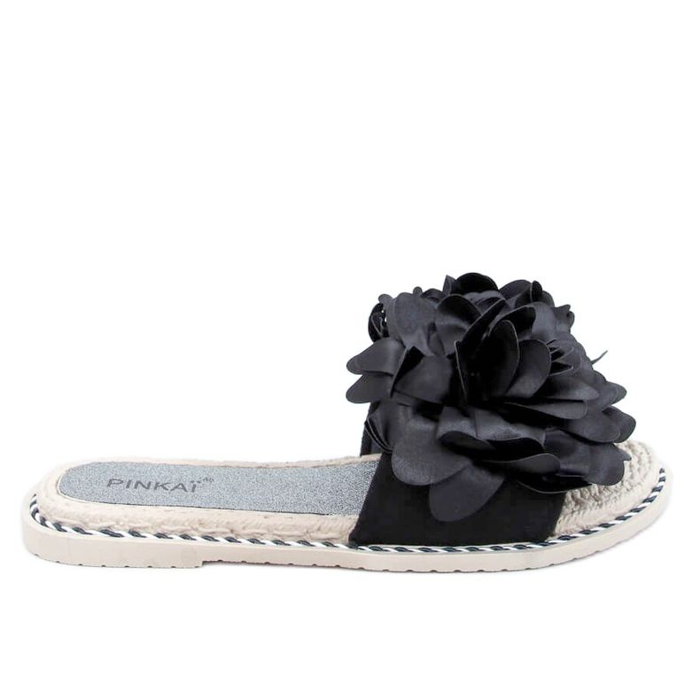 Nero LS005 Pantofole da donna nere con fiori