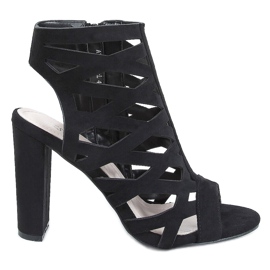 Sandali neri con tacco traforato AT-0666-L Nero