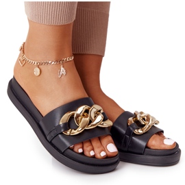 Pantofole nere con piattaforma per le vacanze con catena nero d'oro