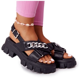 Sandali neri con plateau Hollywood con catena nero