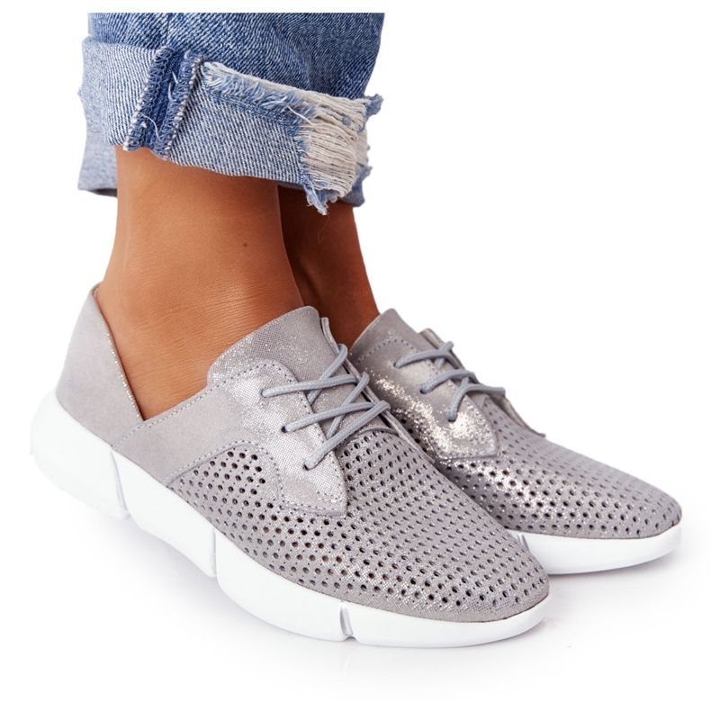 EVE Scarpe sportive da donna in pelle grigie Day Trip d'argento