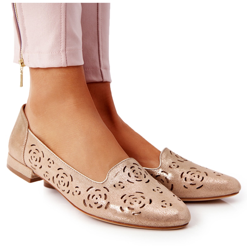 Mocassini traforati Sergio Leone BL627 Oro beige d'oro