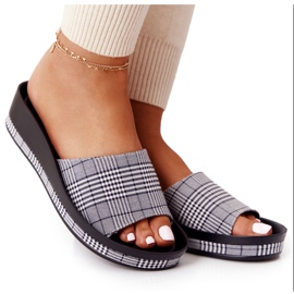 Pantofole Con Zeppa Vinceza 21-17113 Grigio Check bianco nero