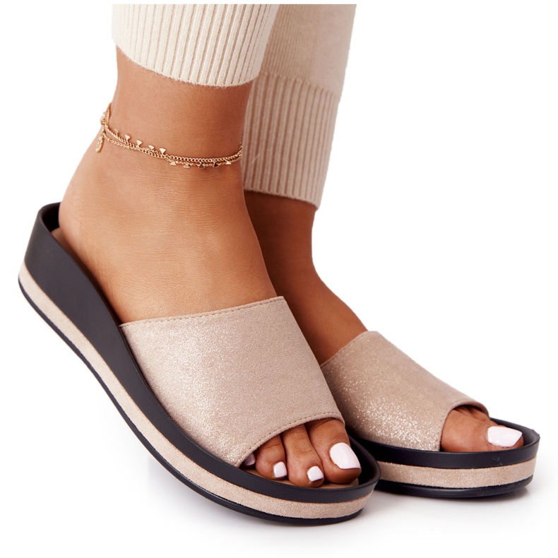 Sandali con zeppa Vinceza 21-17113 Beige e Oro nero d'oro