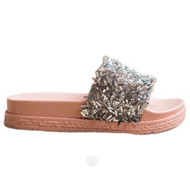 Seastar Pantofole di cristallo alla moda marrone rosa argento