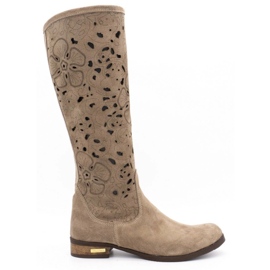 Olivier Stivali traforati da donna Fiori beige scuro