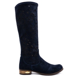 Olivier Stivali traforati da donna Fiori blu navy