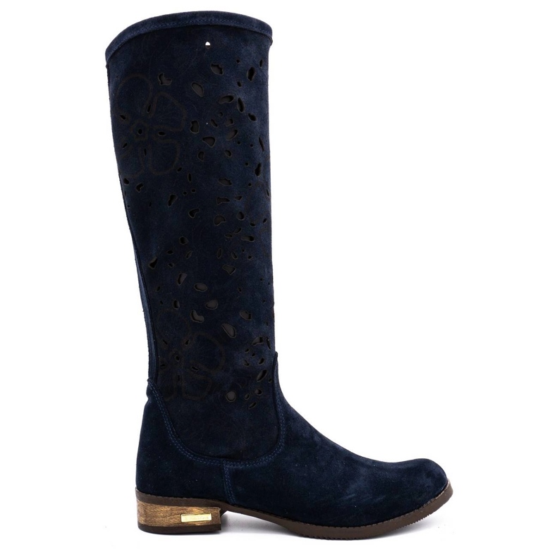 Olivier Stivali traforati da donna Fiori blu navy