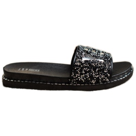 SHELOVET Pantofole Alla Moda Con Cristalli nero argento