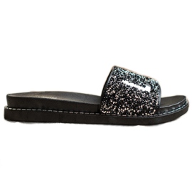 SHELOVET Ciabatte con plateau Love nero argento