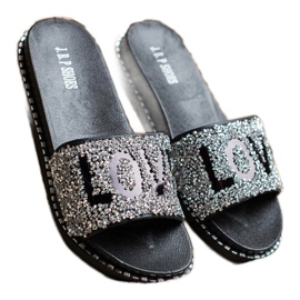 SHELOVET Ciabatte con plateau Love nero argento