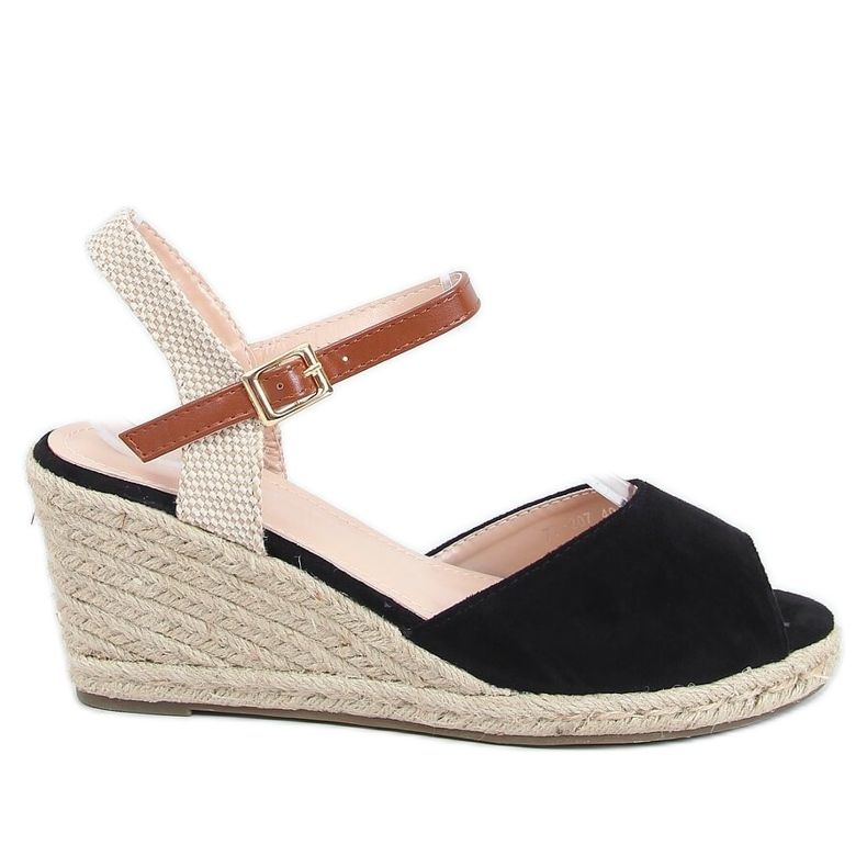 Espadrillas nere open toe 77-207 Black beige marrone nero