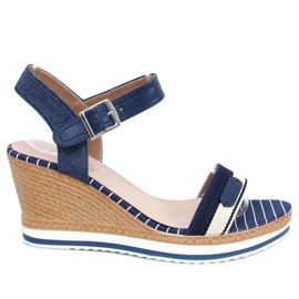 Sandali blu navy su zeppe A89832 Blu
