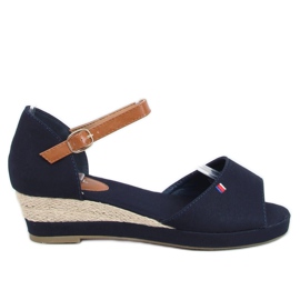 Sandali Tommy su una zeppa bassa blu BL-362 Navy marrone blu navy