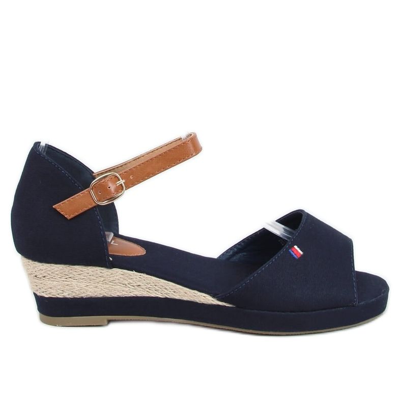 Sandali Tommy su una zeppa bassa blu BL-362 Navy marrone blu navy
