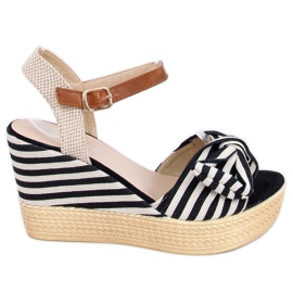 Sandali neri su una zeppa a strisce nere A89907 Black beige marrone nero
