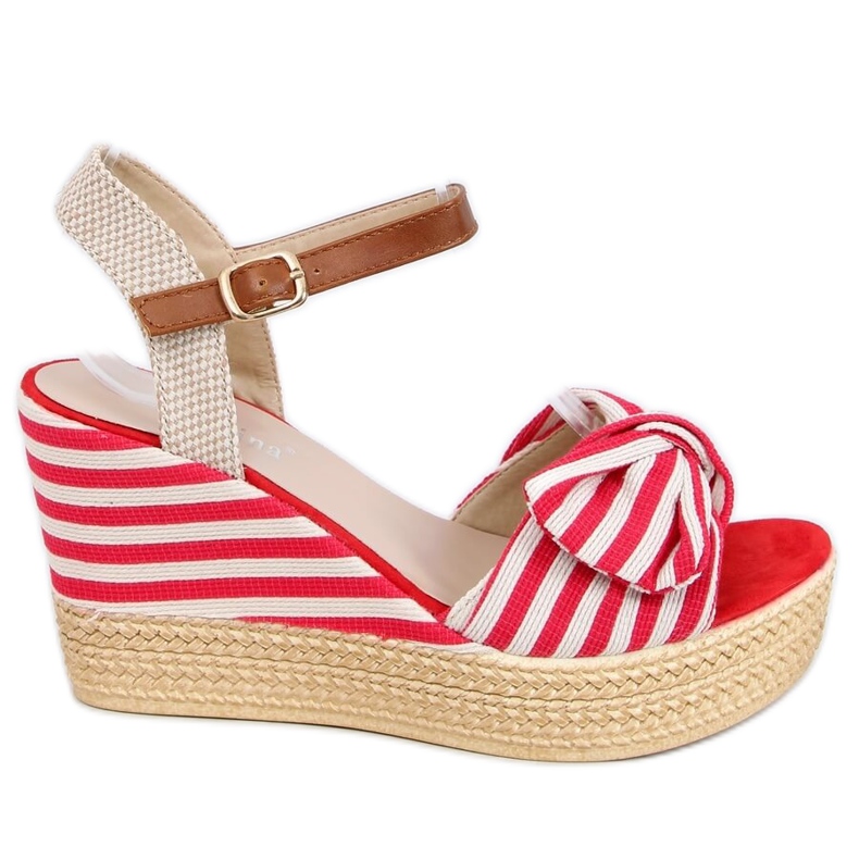 Sandali con zeppa a righe rosse A89907 Rosso beige marrone