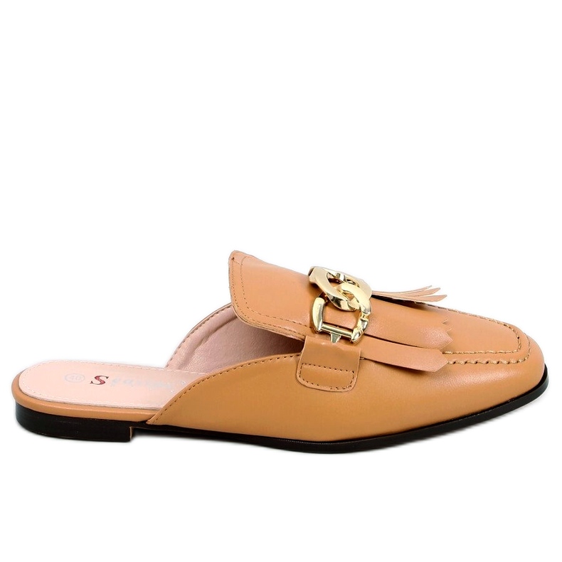 Mocassini pantofole con catena cammello T501 Camel marrone
