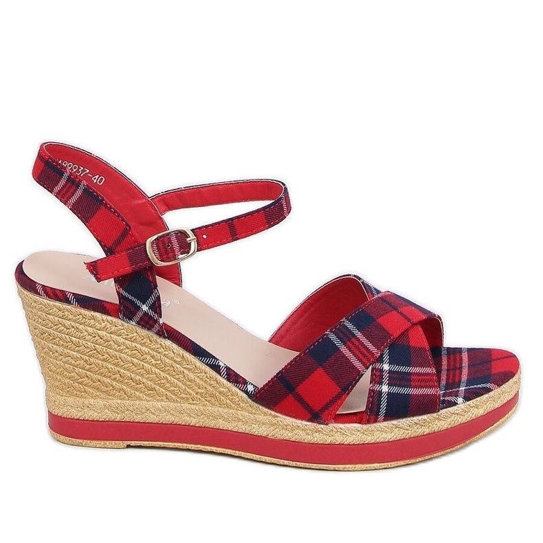Sandali rossi con zeppa a scacchi A89937 Rosso