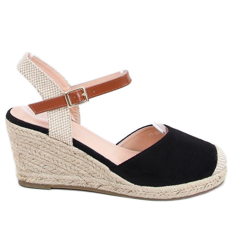 Espadrillas nere su zeppe 77-206 Black beige marrone nero