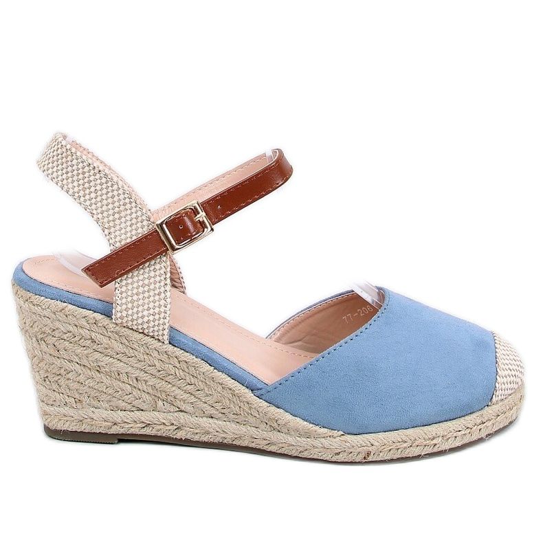 Espadrillas blu su zeppe, blu 77-206 Blu beige marrone