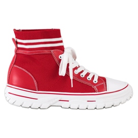 SHELOVET Scarpe da ginnastica slip-on alla moda bianca rosso