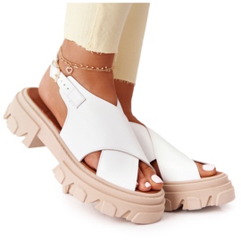 Sandali in pelle sulla piattaforma Lewski Shoes 3018-0 Bianco