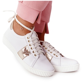Sneakers da donna in pelle Lewski Shoes 2786-0 bianche e oro bianca d'oro