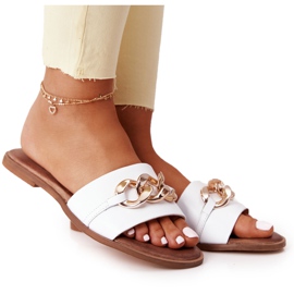 Ciabatte In Pelle Con Catena Nicole 2652 Bianco