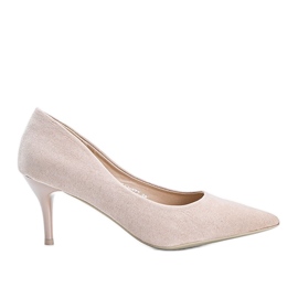 Décolleté rosa su tacco a spillo realizzate in ecopelle scamosciata Anissa beige