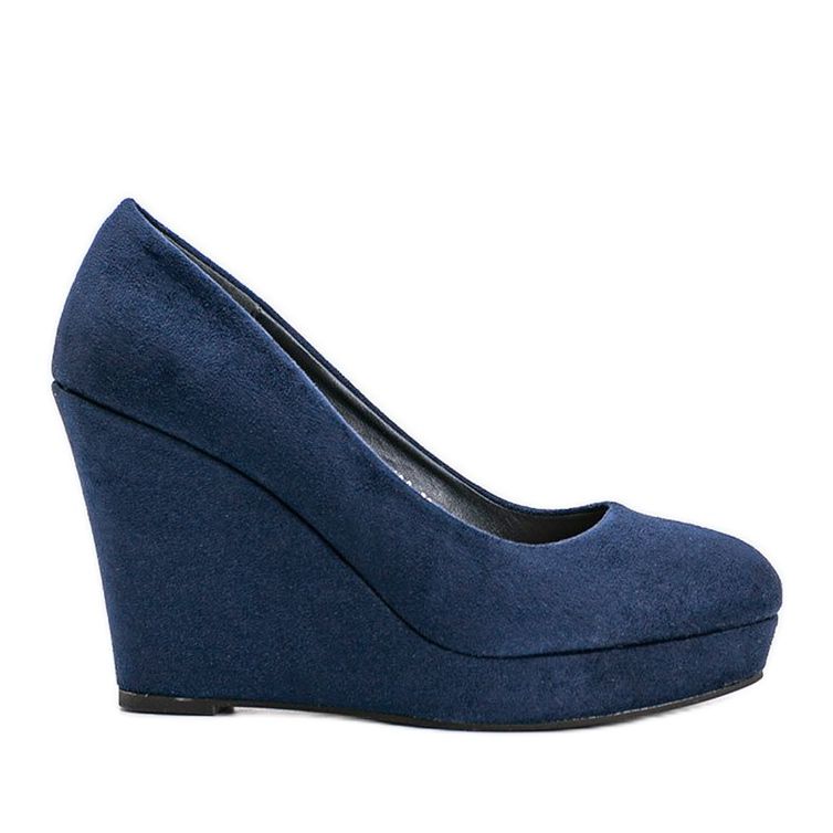 Décolleté in ecopelle scamosciata blu navy sulla zeppa Karilla