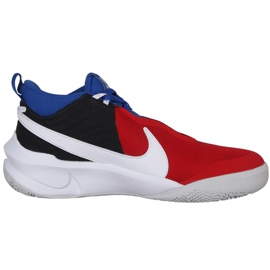 Nike Team Hustle D 10 Grande scarpa da basket Jr CW6735 005 scarpa da basket rosso, bianco, rosso, blu navy rosso