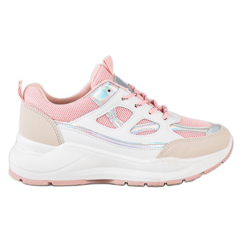 SHELOVET Scarpe da ginnastica alla moda beige bianca rosa d'argento