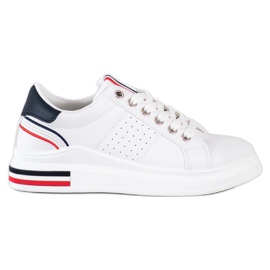 SHELOVET Sneakers in ecopelle bianco rosso blu navy