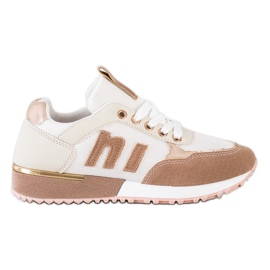 SHELOVET Scarpe sportive con rete beige bianco d'oro