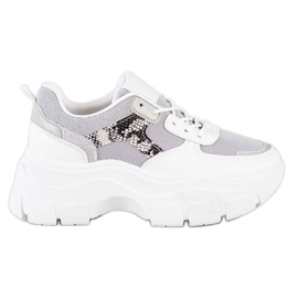SHELOVET Sneakers Alla Moda Con Glitter bianco argento grigio